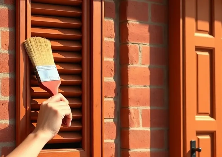 Mise en peinture au pinceau de volets et d'encadrements en bois