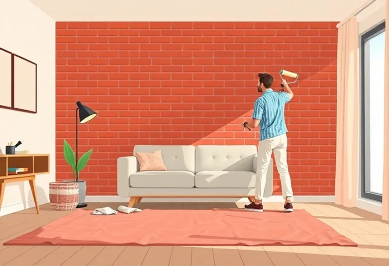 Peintre appliquant la peinture au rouleau sur un mur de salon